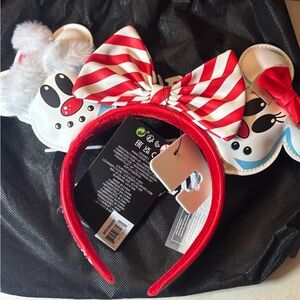 Loungefly Red and White Striped Bow Headband with Character Ears